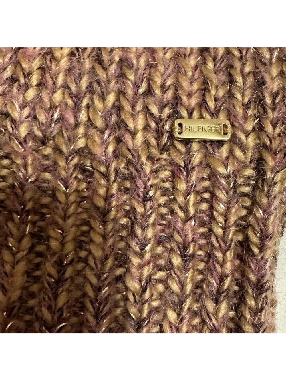 Tommy Hilfiger Gold Thread Mohair Sweater Shimmer Knit Winter Women’s L Heavy - Picture 12 of 16